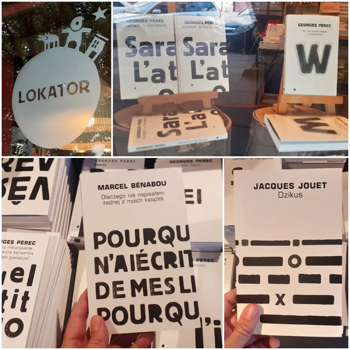 Librairie~café des éditions Lokator. L'Oulipo a l'honneur (Cracovie, Pologne) #oulipo #georgesperec #lokator #marcelbénabou #jacquesjouet